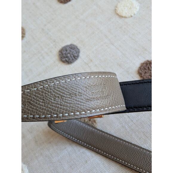Hermes H Belt Buckle & Reversible Leather Strap 32 mm Safari/Noir 90 CM - Picture 9 of 10